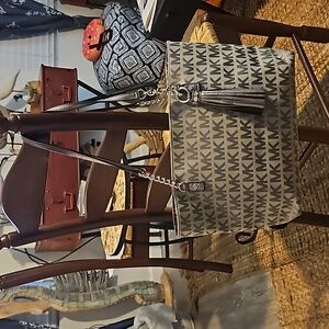 Michael Kors Gray Signature Canvas/Silver Leather Handles/Silver Hardware Tote